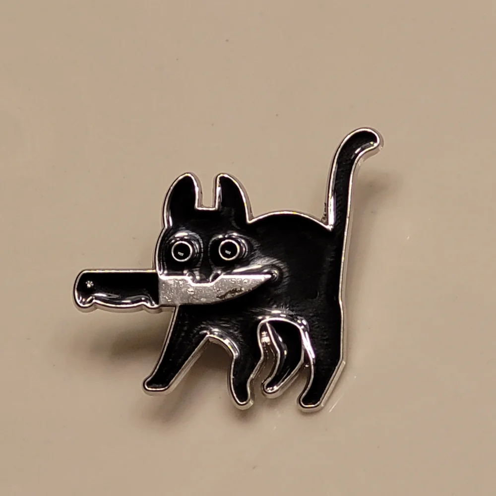 Black Cat With A Knife Enamel Pin - Picture 7 of 9